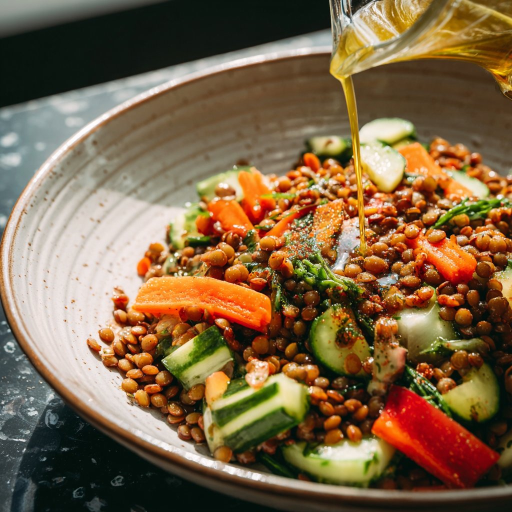 Mittagessen mit Linsensalat