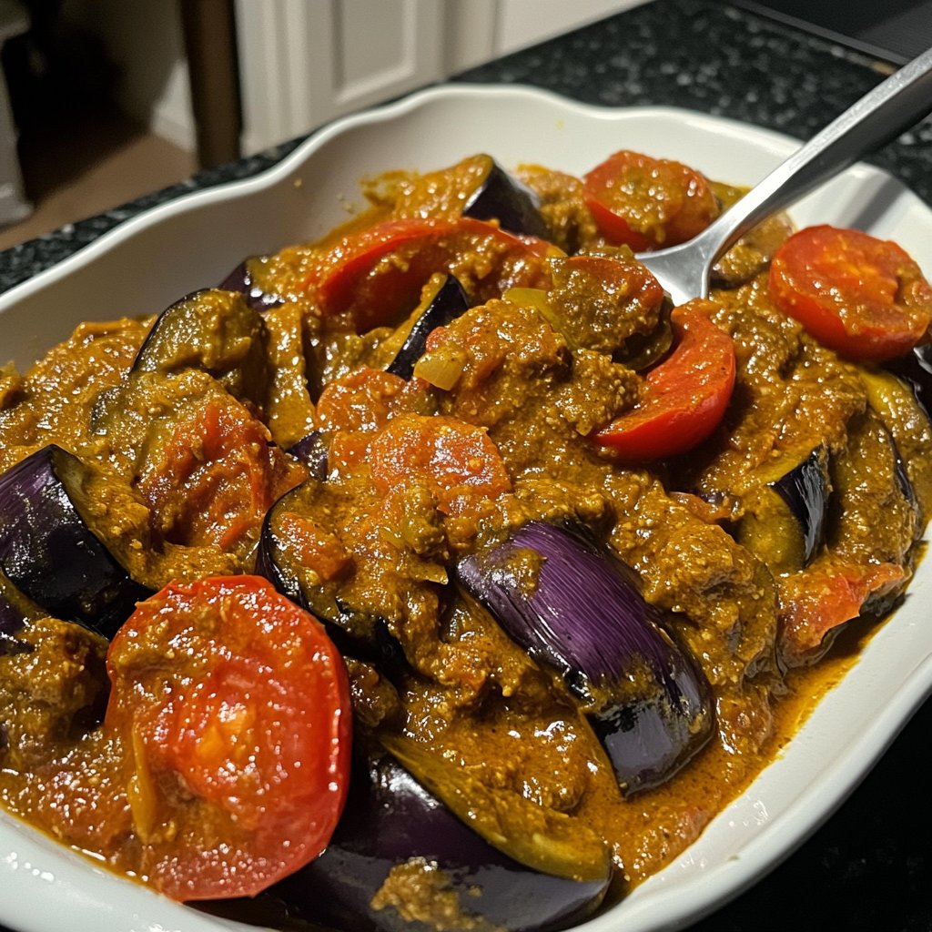 Curry mit Aubergine und Tomaten