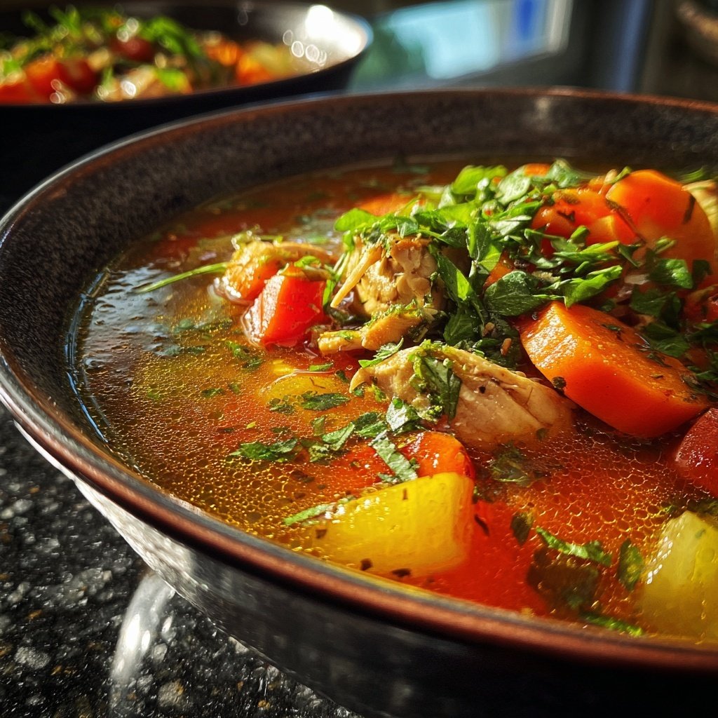 Kalorienarme Suppe Mit Gemüse Und Hähnchen