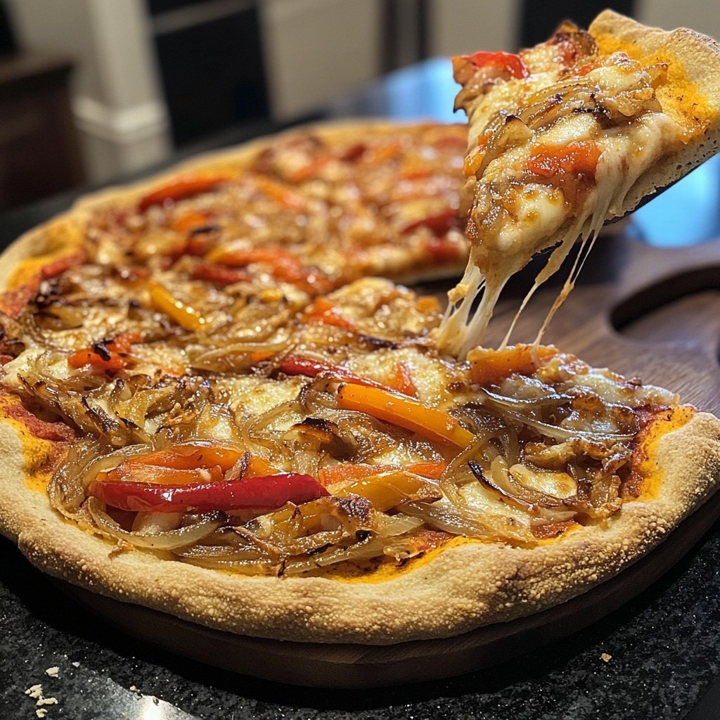 Pizza mit Zwiebeln und Paprika
