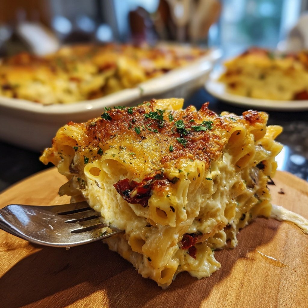 Nudelauflauf mediterran mit Oliven