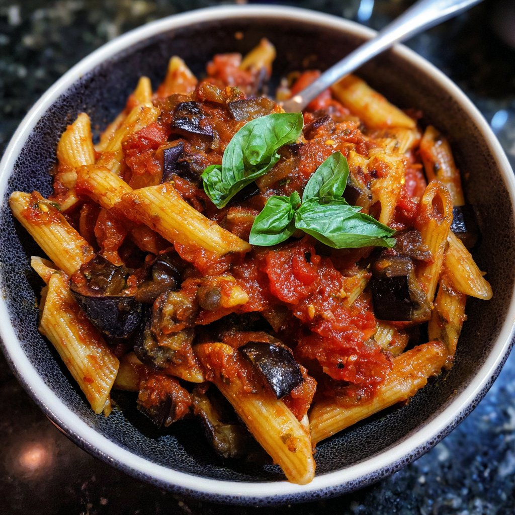Penne mit Auberginen und Tomatensauce